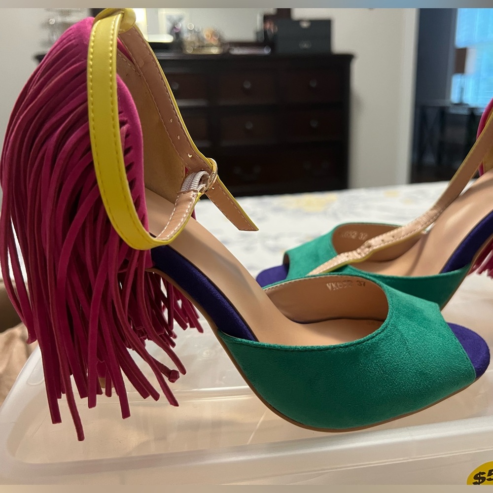 Colorful Women's Fringe Heels